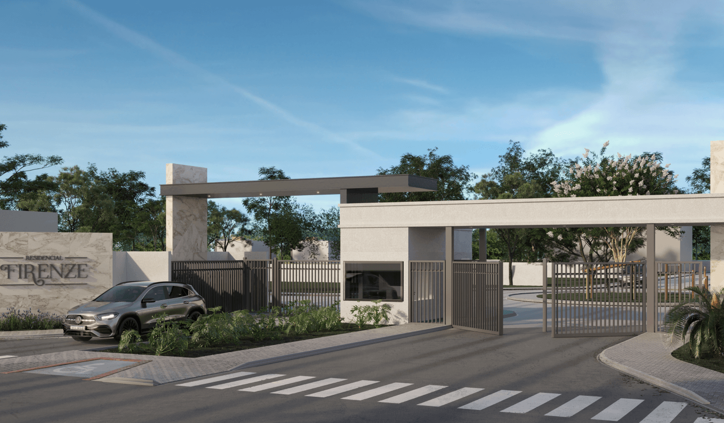 Visão de cima do empreendimento com estacionamento garagem playground quadras e area de lazer